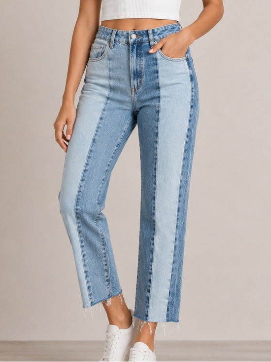 Garage Denim - Garage Two Tone High Rise Mom Jeans Raw Hem Blue Denim Size 0